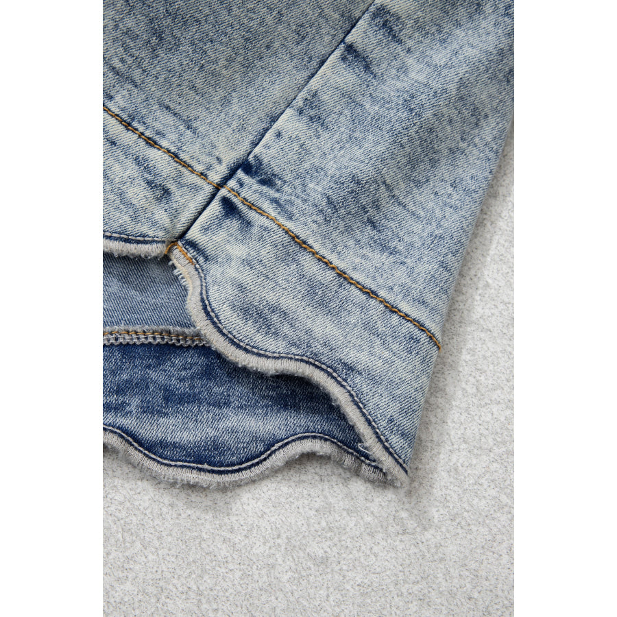 Myosotis Scalloped Detail Button Front Short Denim Skirt Bottoms/Skirts & Petticoat
