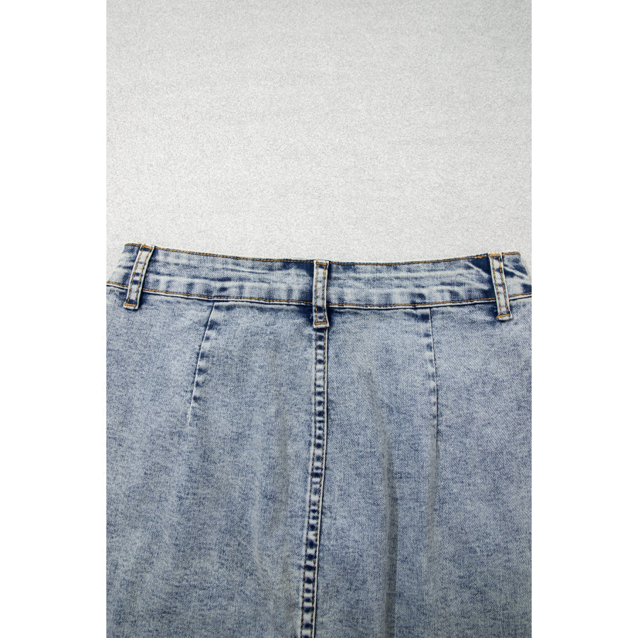 Myosotis Scalloped Detail Button Front Short Denim Skirt Bottoms/Skirts & Petticoat