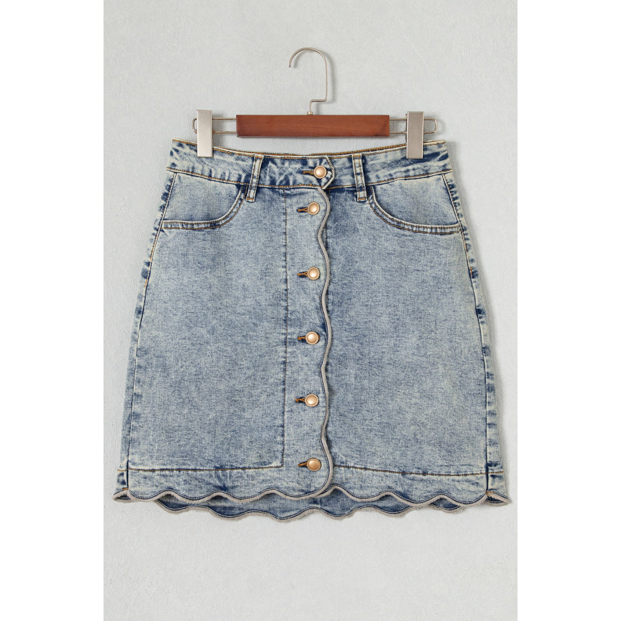 Myosotis Scalloped Detail Button Front Short Denim Skirt Bottoms/Skirts & Petticoat