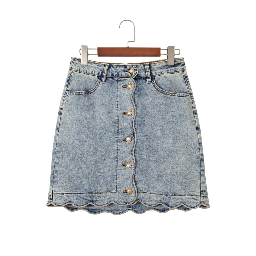 Myosotis Scalloped Detail Button Front Short Denim Skirt Bottoms/Skirts & Petticoat