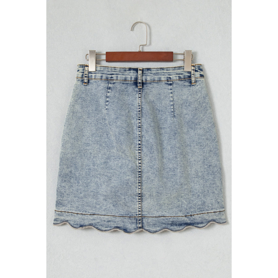 Myosotis Scalloped Detail Button Front Short Denim Skirt Bottoms/Skirts & Petticoat