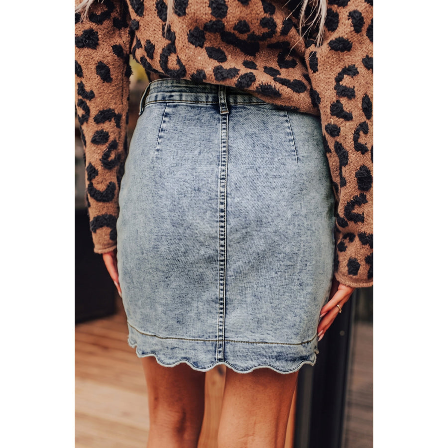 Myosotis Scalloped Detail Button Front Short Denim Skirt Bottoms/Skirts & Petticoat