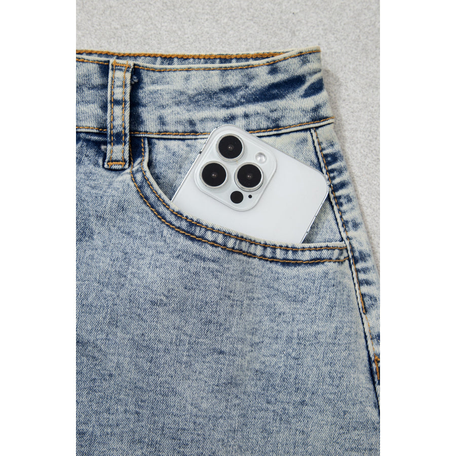 Myosotis Scalloped Detail Button Front Short Denim Skirt Bottoms/Skirts & Petticoat