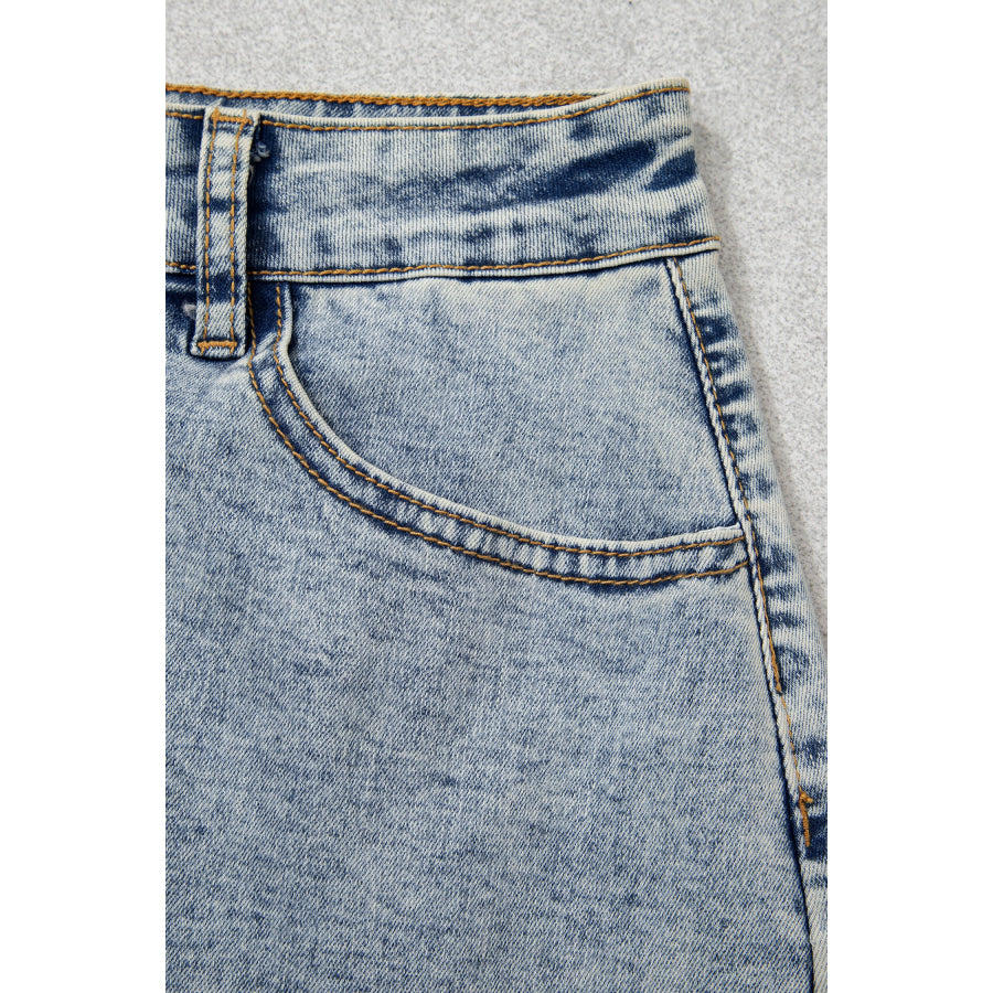 Myosotis Scalloped Detail Button Front Short Denim Skirt Bottoms/Skirts & Petticoat