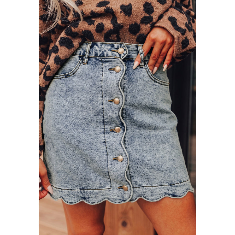 Myosotis Scalloped Detail Button Front Short Denim Skirt Bottoms/Skirts & Petticoat