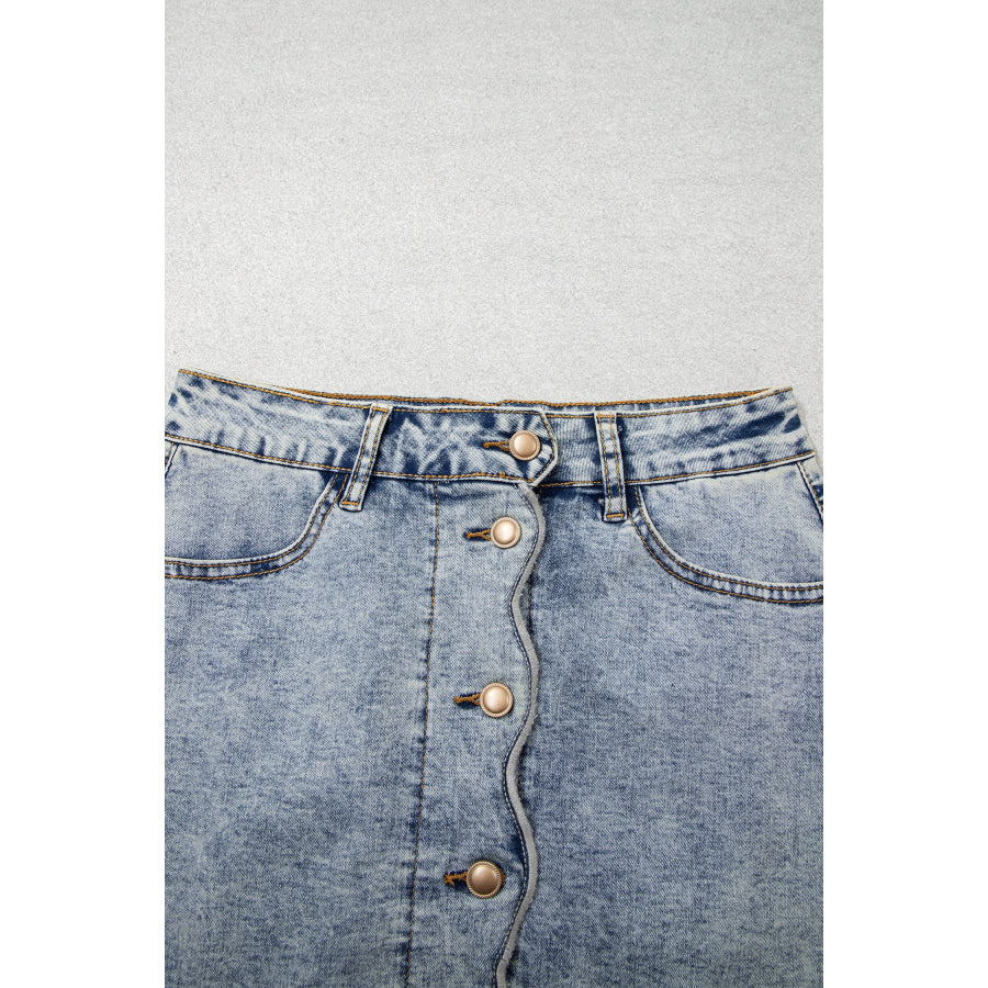 Myosotis Scalloped Detail Button Front Short Denim Skirt Bottoms/Skirts & Petticoat