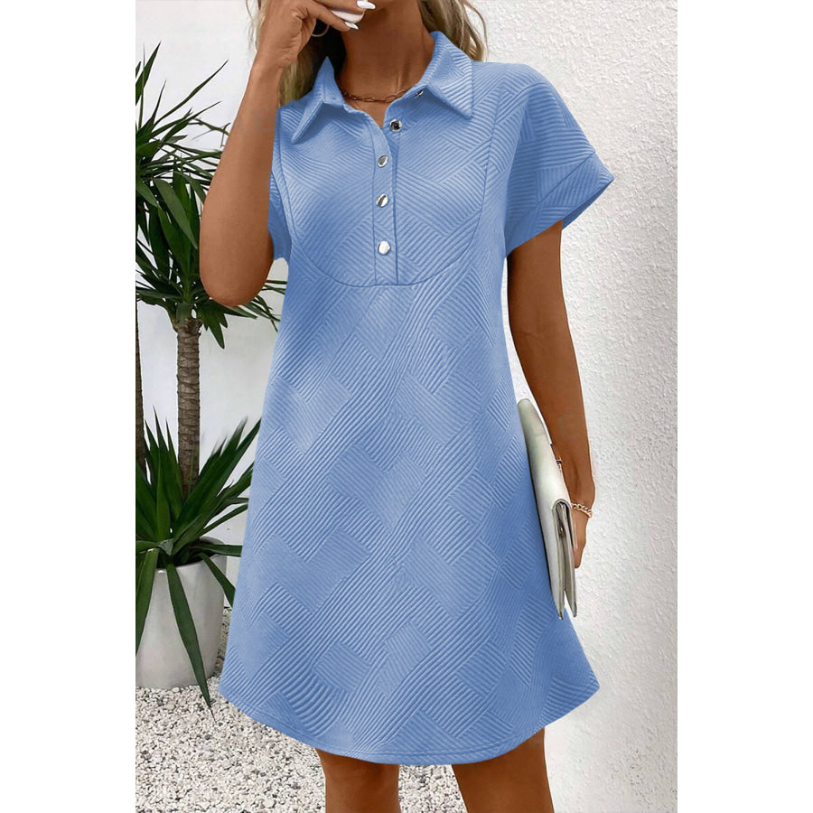 Myosotis Solid Color Textured Short Sleeve A Line Mini Dress Dresses/Mini Dresses