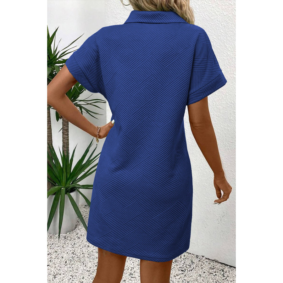 Myosotis Solid Color Textured Short Sleeve A Line Mini Dress Dresses/Mini Dresses
