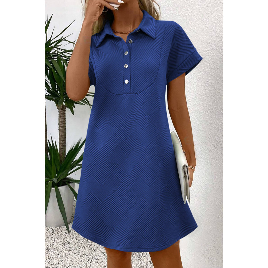 Myosotis Solid Color Textured Short Sleeve A Line Mini Dress Dresses/Mini Dresses