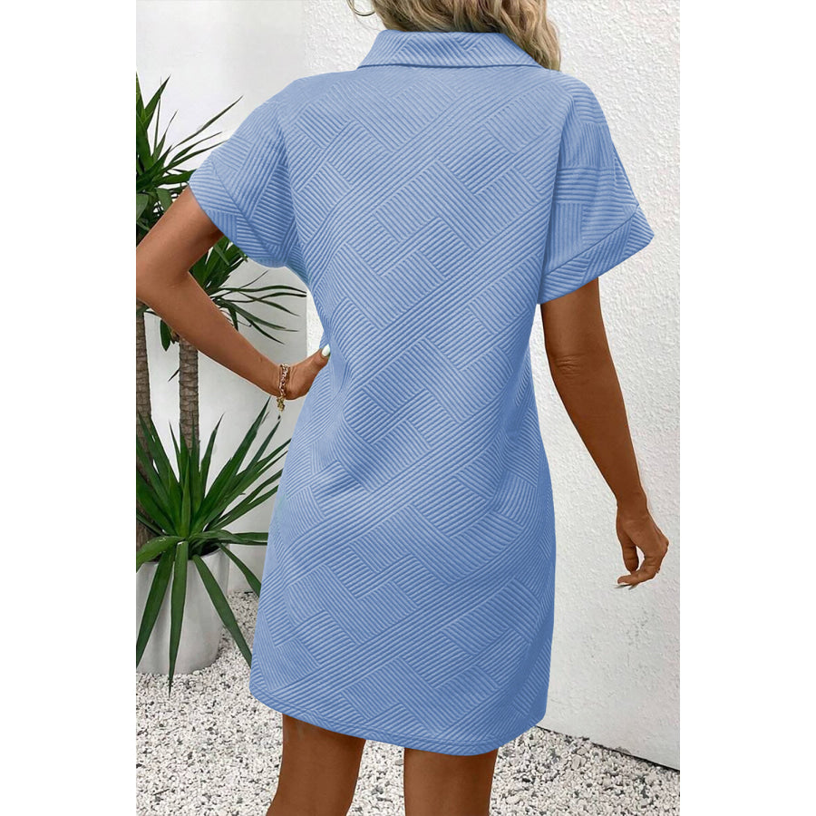 Myosotis Solid Color Textured Short Sleeve A Line Mini Dress Dresses/Mini Dresses