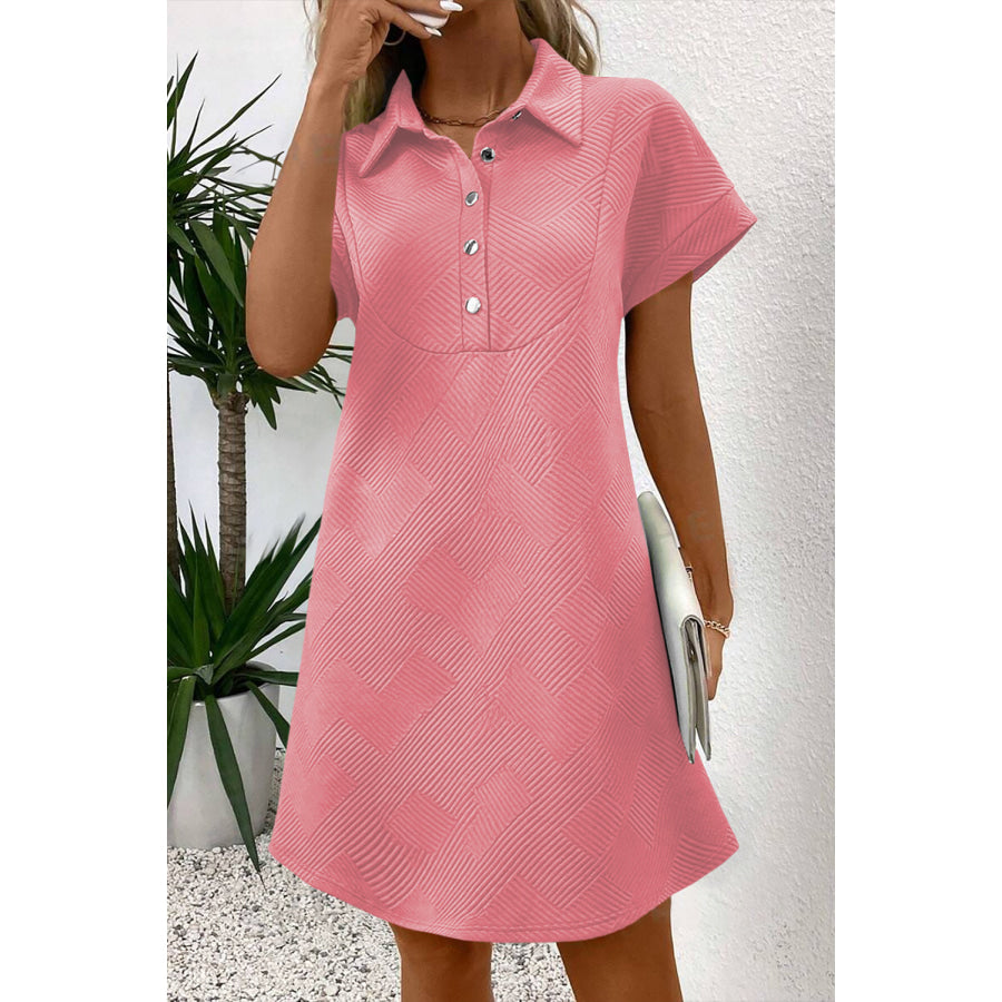 Myosotis Solid Color Textured Short Sleeve A Line Mini Dress Dresses/Mini Dresses