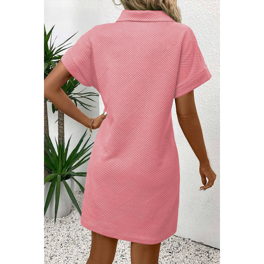 Myosotis Solid Color Textured Short Sleeve A Line Mini Dress Dresses/Mini Dresses