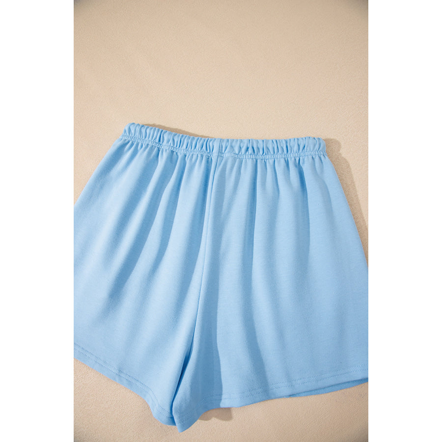 Myosotis V Neck Drop Shoulder Tee and Patchwork Drawstring Shorts Set Two Piece Sets/Short Sets