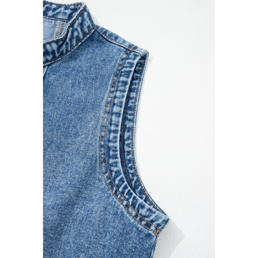Myosotis Western Belt Button Down Sleeveless Denim Short Dress Dresses/Mini Dresses