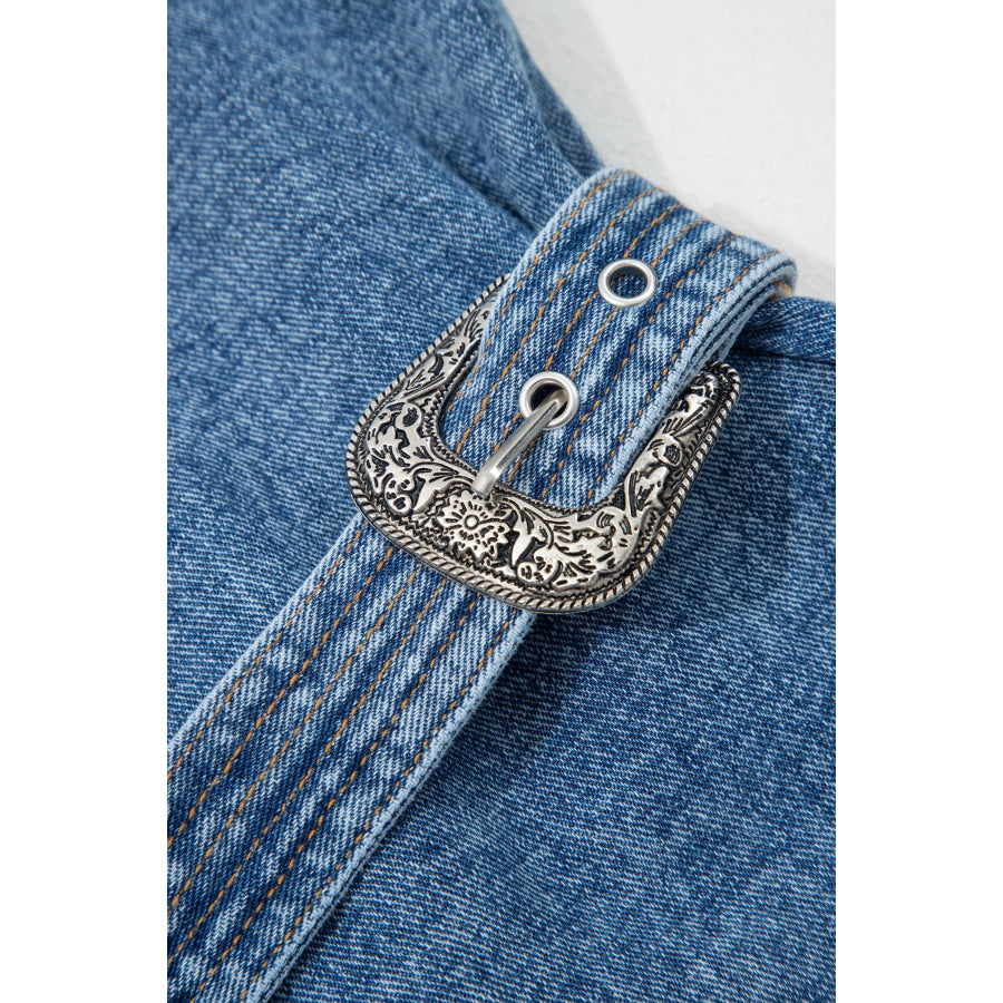 Myosotis Western Belt Button Down Sleeveless Denim Short Dress Dresses/Mini Dresses
