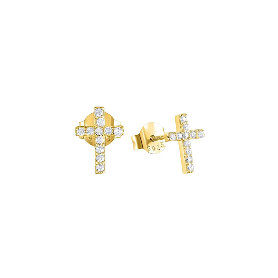 Natural Elements Gold Diamond Cross Stud Earrings WS 630 Jewelry