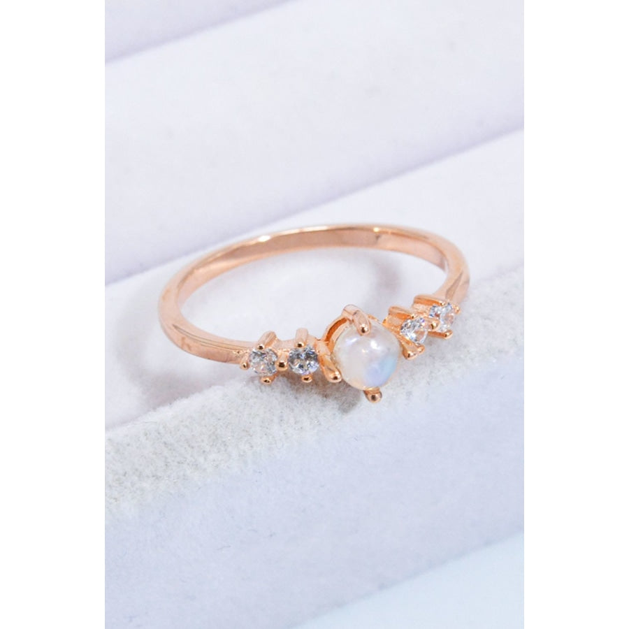 Natural Moonstone and Zircon 18K Rose Gold-Plated Ring Moonstone/Rose Gold / 6