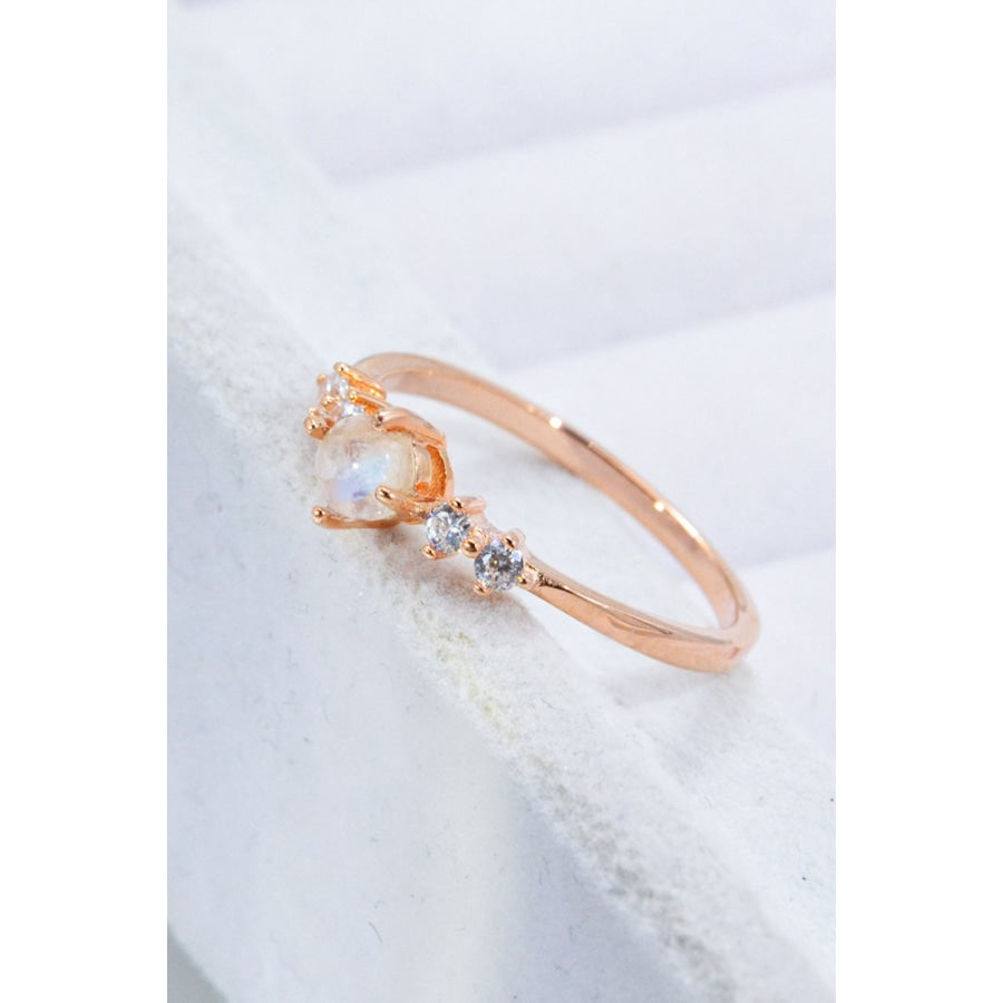 Natural Moonstone and Zircon 18K Rose Gold-Plated Ring