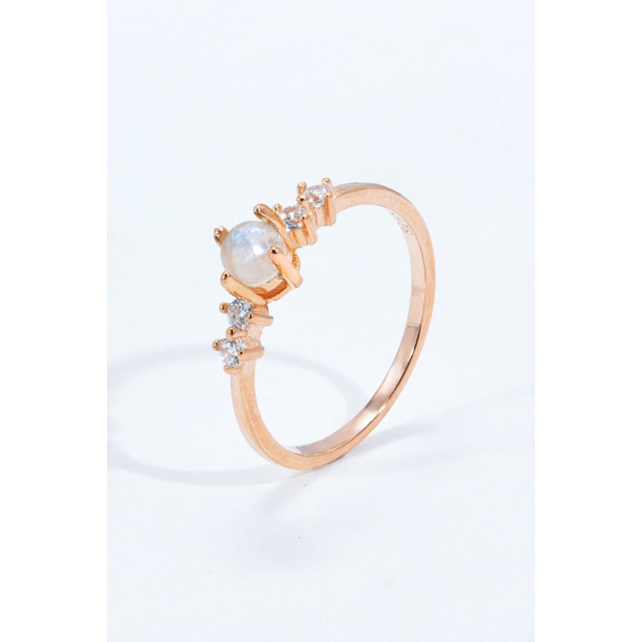 Natural Moonstone and Zircon 18K Rose Gold-Plated Ring