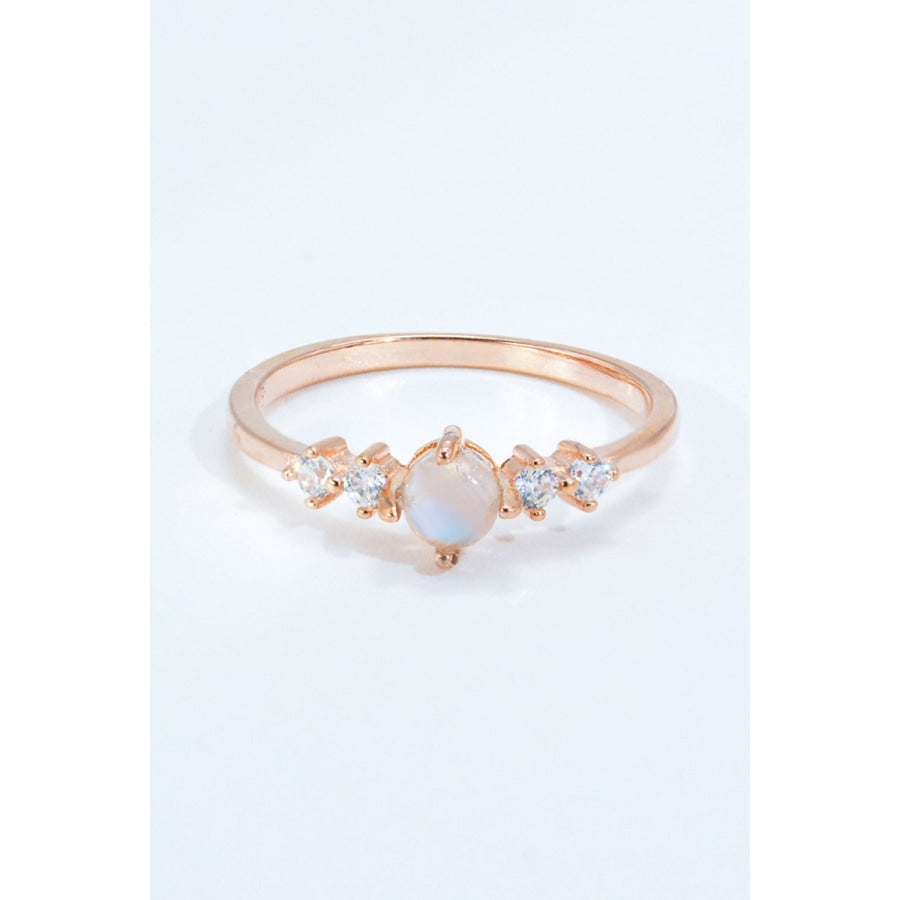 Natural Moonstone and Zircon 18K Rose Gold-Plated Ring