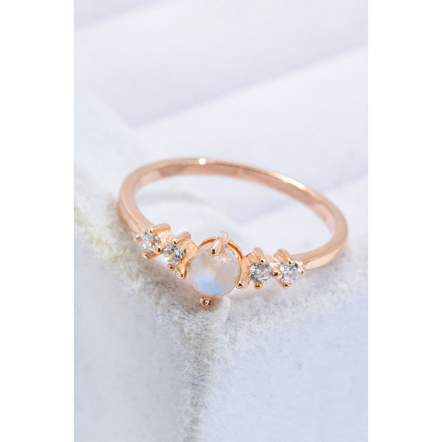 Natural Moonstone and Zircon 18K Rose Gold-Plated Ring