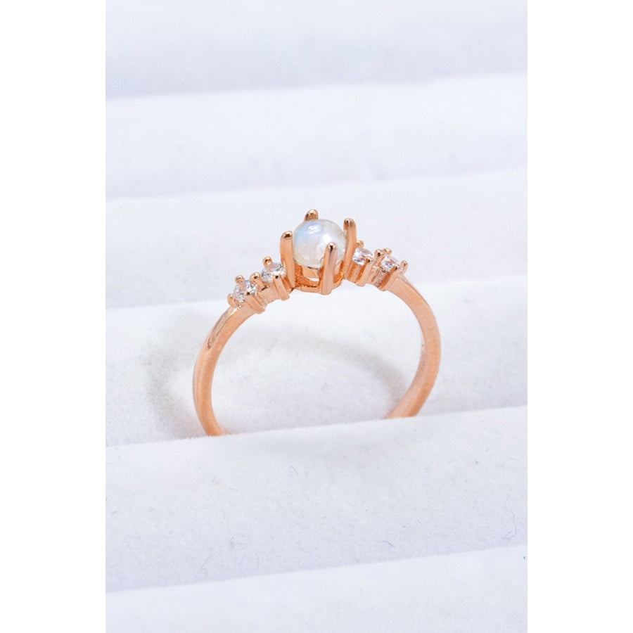 Natural Moonstone and Zircon 18K Rose Gold-Plated Ring