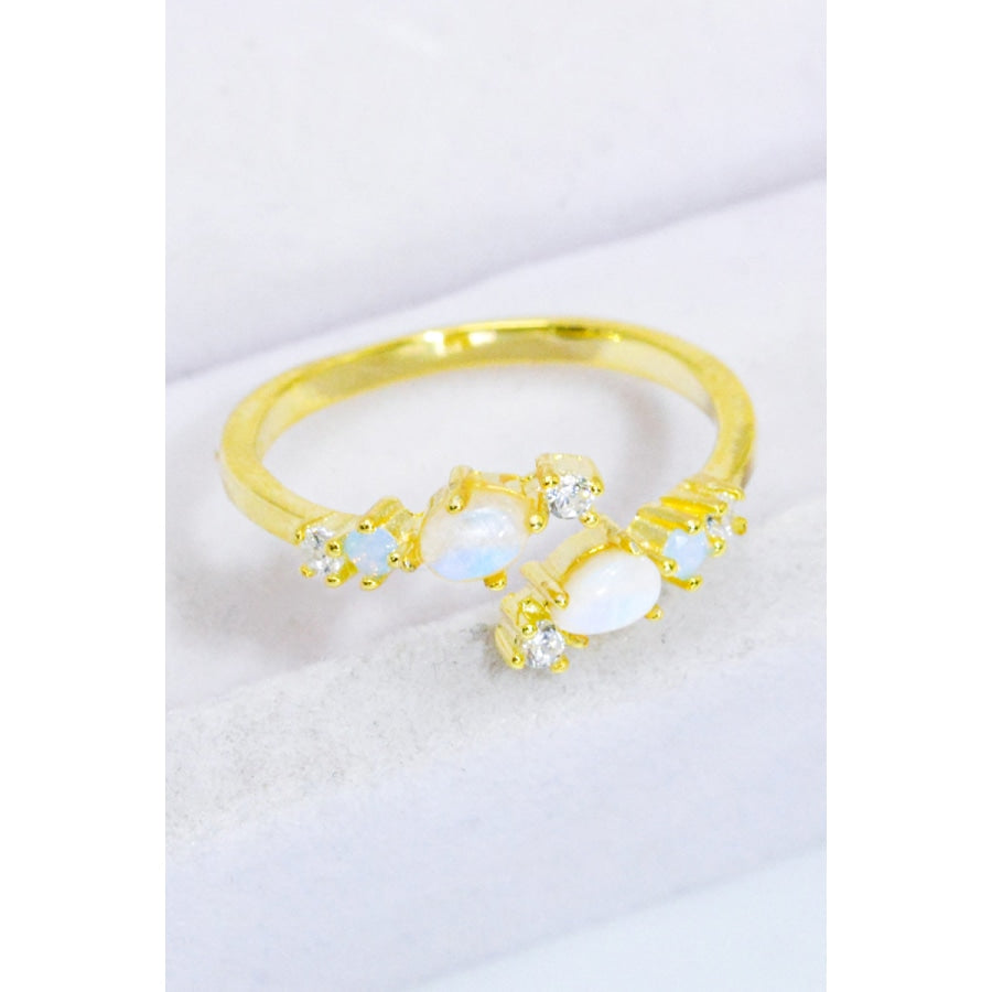 Natural Moonstone and Zircon Open Ring Gold / One Size