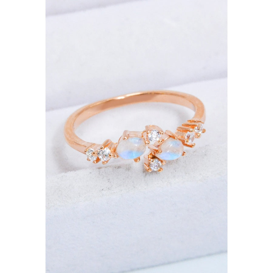 Natural Moonstone and Zircon Open Ring Rose Gold / One Size