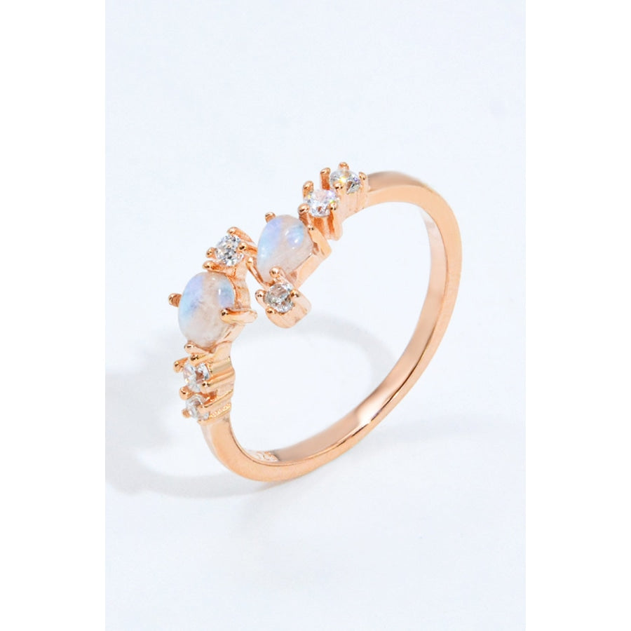 Natural Moonstone and Zircon Open Ring Rose Gold / One Size