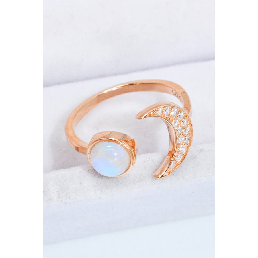 Natural Moonstone and Zircon Sun & Moon Open Ring Rose Gold / One Size