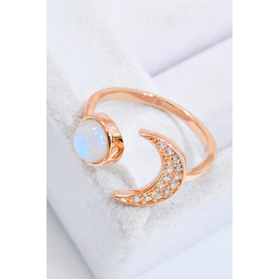 Natural Moonstone and Zircon Sun &amp; Moon Open Ring Rose Gold / One Size