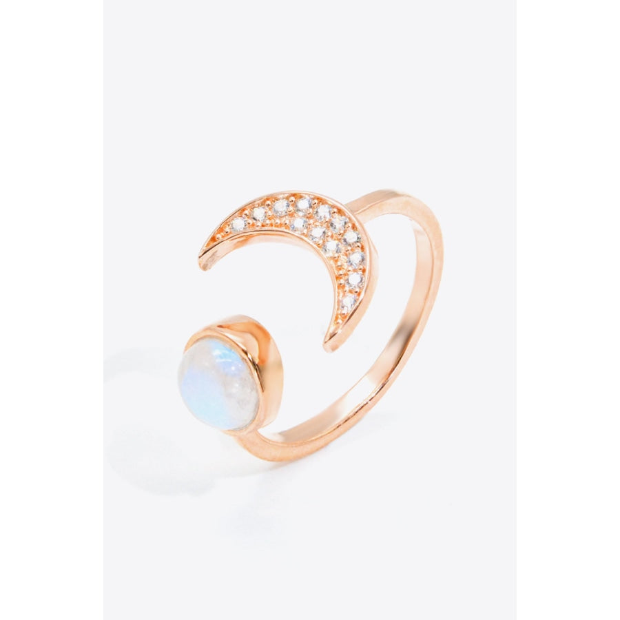 Natural Moonstone and Zircon Sun &amp; Moon Open Ring Rose Gold / One Size