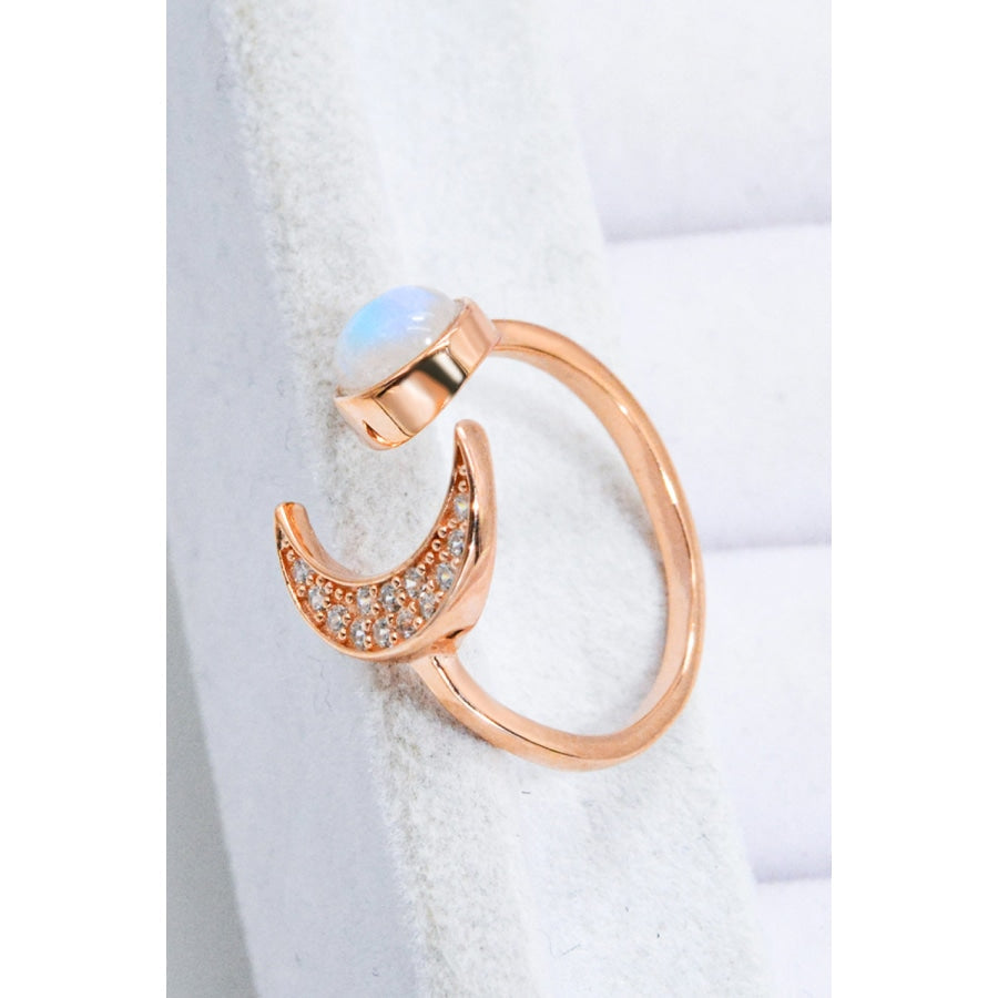Natural Moonstone and Zircon Sun &amp; Moon Open Ring Rose Gold / One Size