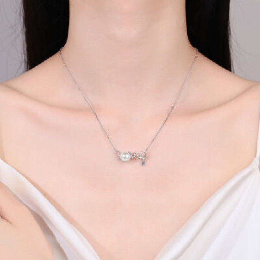 Natural Pearl Moissanite 925 Sterling Silver Necklace Silver / One Size Apparel and Accessories