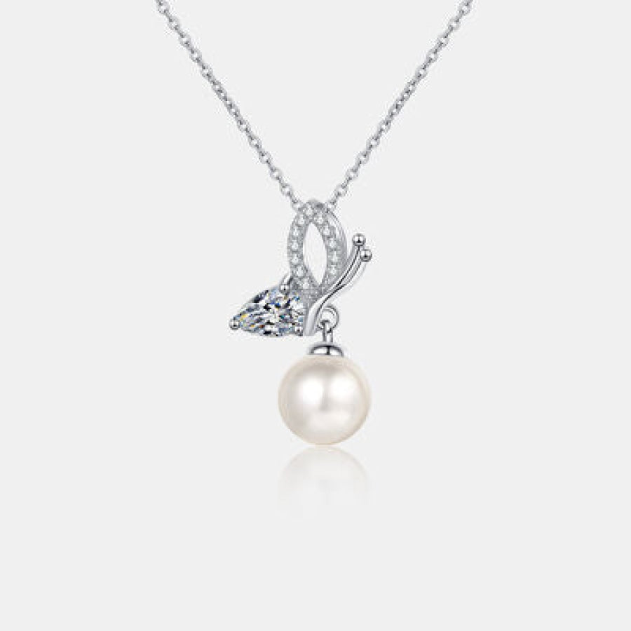 Natural Pearl Pendant Moissanite 925 Sterling Silver Necklace Silver / One Size Apparel and Accessories