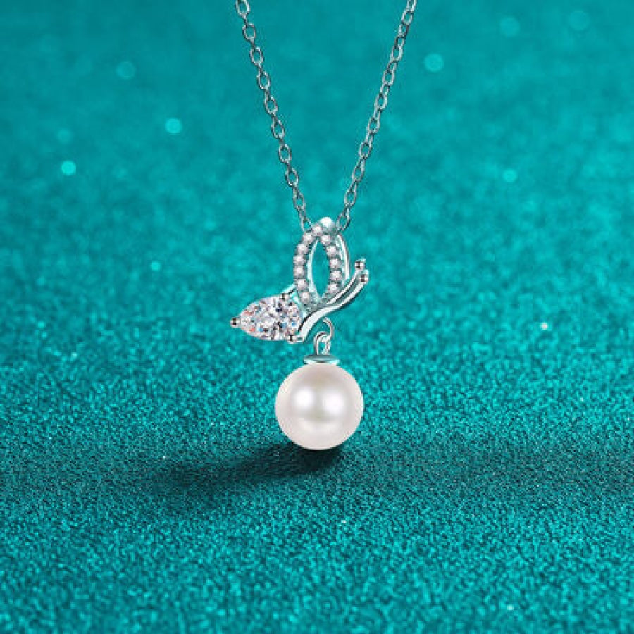 Natural Pearl Pendant Moissanite 925 Sterling Silver Necklace Silver / One Size Apparel and Accessories