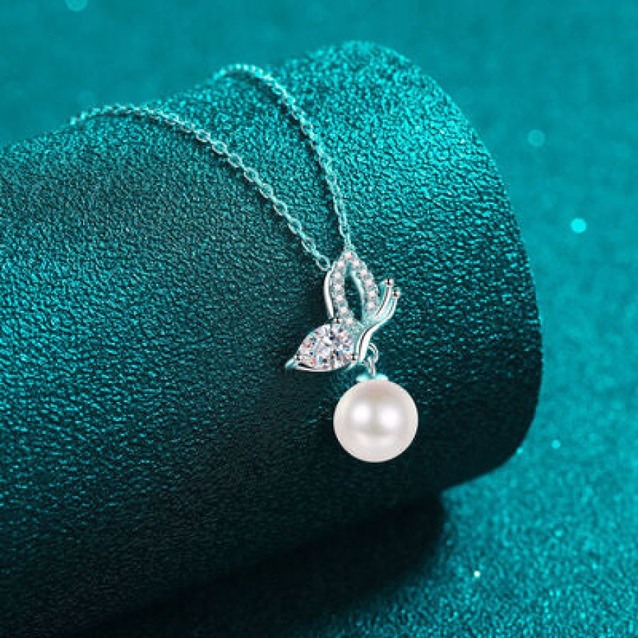 Natural Pearl Pendant Moissanite 925 Sterling Silver Necklace Silver / One Size Apparel and Accessories