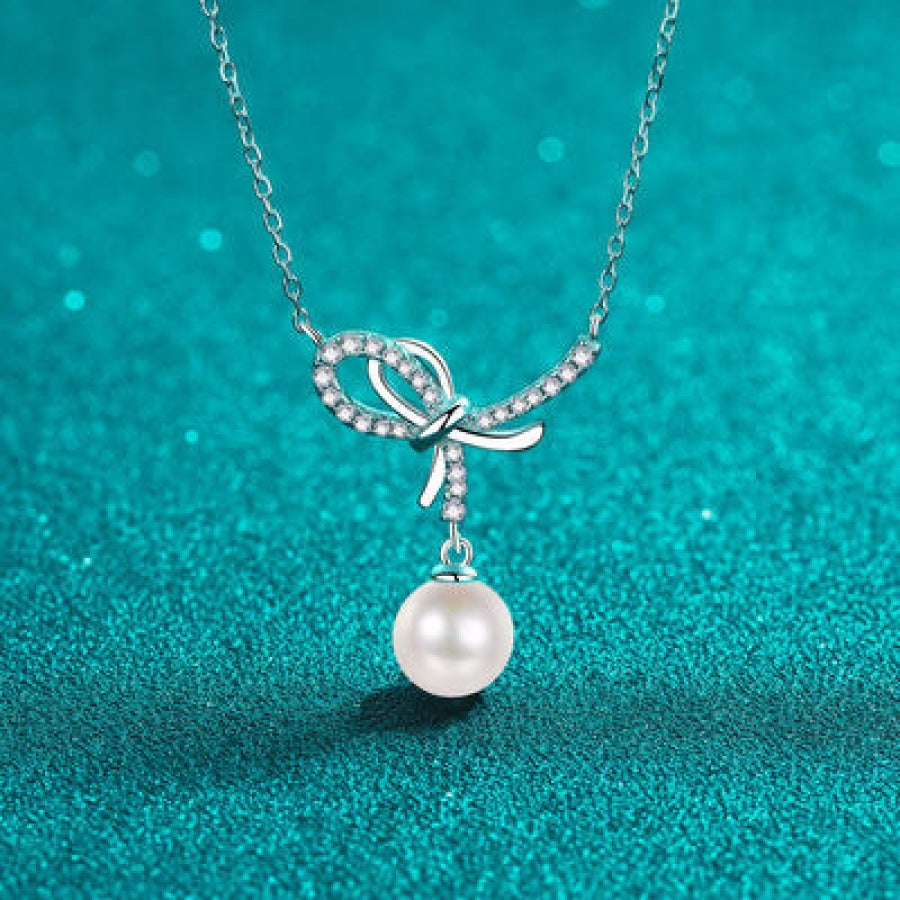 Natural Pearl Pendant Moissanite 925 Sterling Silver Necklace Silver / One Size Apparel and Accessories