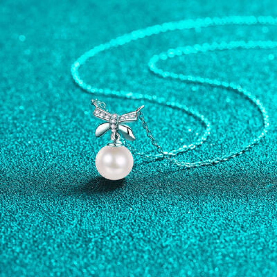 Natural Pearl Pendant Moissanite 925 Sterling Silver Necklace Silver / One Size Apparel and Accessories