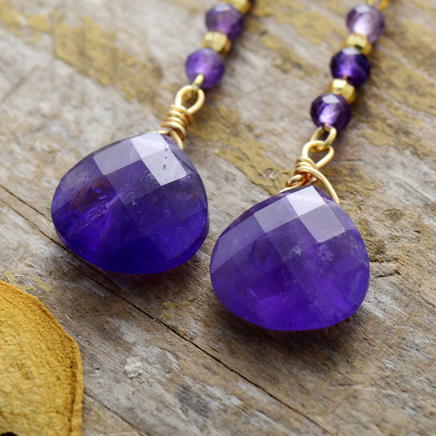 Natural Stone Bead Shape Earrings Electric Purple / One Size Apparel and Accessories