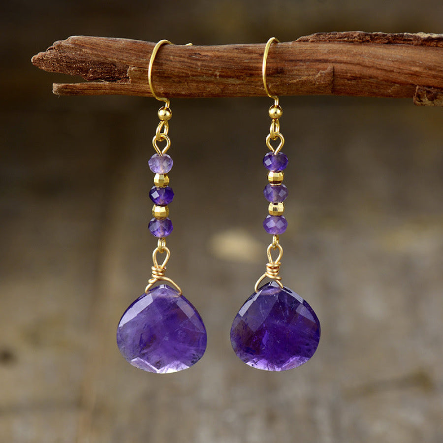 Natural Stone Bead Shape Earrings Electric Purple / One Size Apparel and Accessories