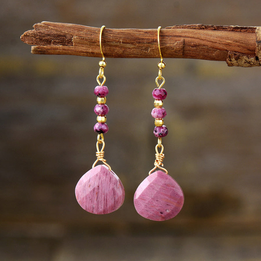 Natural Stone Bead Shape Earrings Moonlit Mauve / One Size Apparel and Accessories