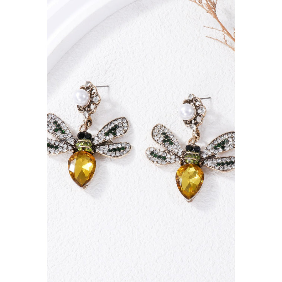 Natural Stone Bee Dangle Earrings Gold / One Size Apparel and Accessories