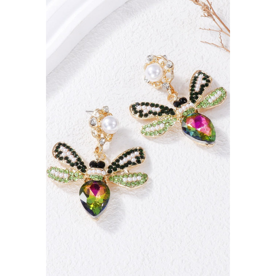 Natural Stone Bee Dangle Earrings Green / One Size Apparel and Accessories