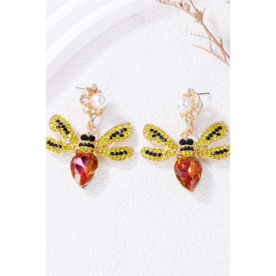 Natural Stone Bee Dangle Earrings Orange-Red / One Size Apparel and Accessories