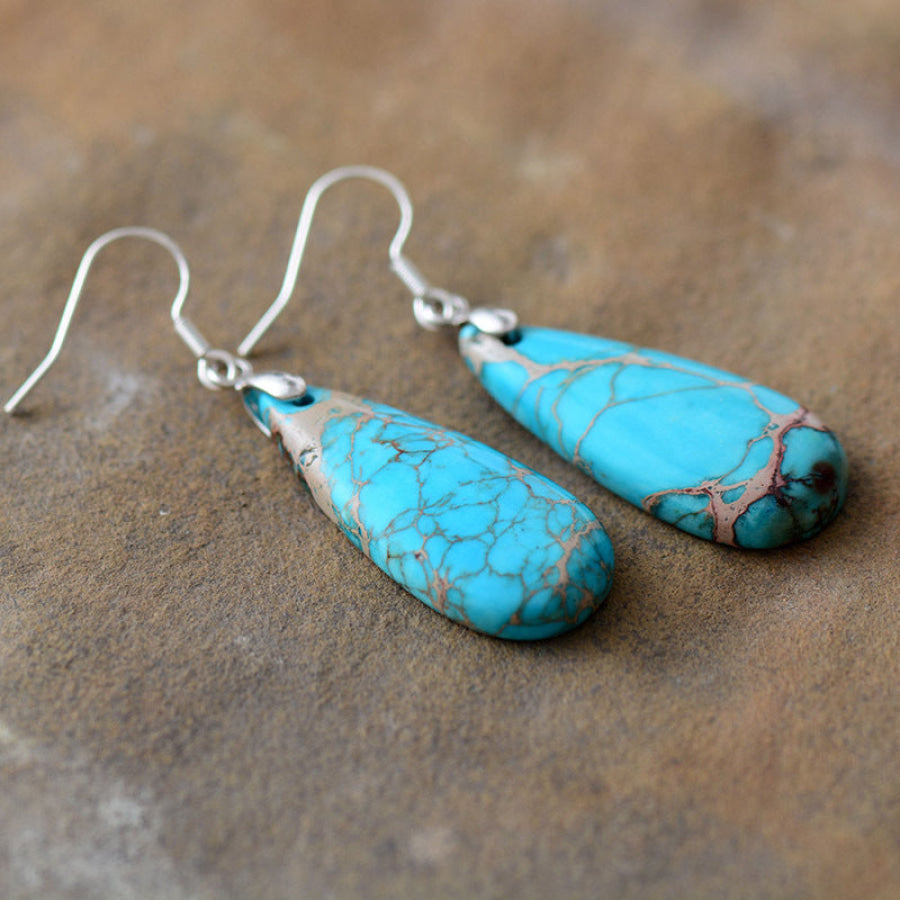 Natural Stone Copper Teardrop Earrings Sky Blue / One Size Apparel and Accessories