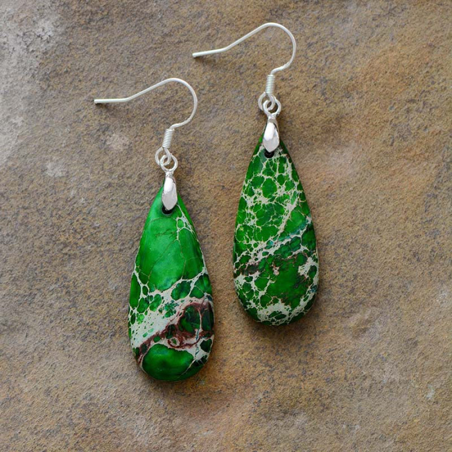 Natural Stone Copper Teardrop Earrings Green / One Size Apparel and Accessories