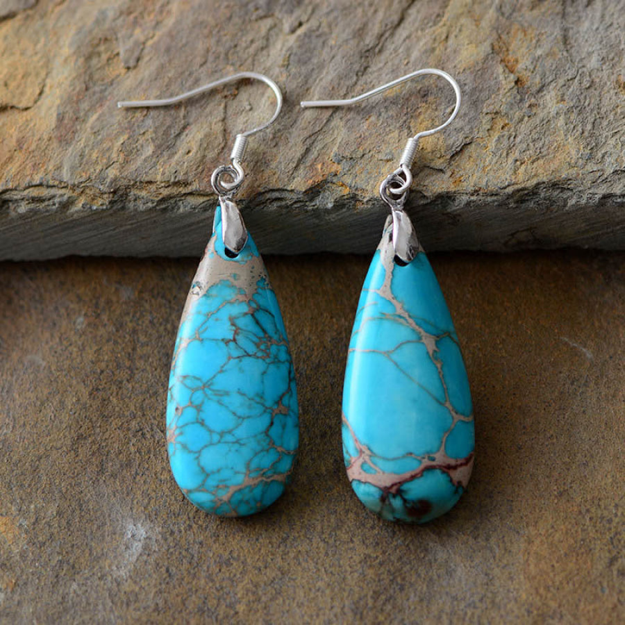 Natural Stone Copper Teardrop Earrings Sky Blue / One Size Apparel and Accessories