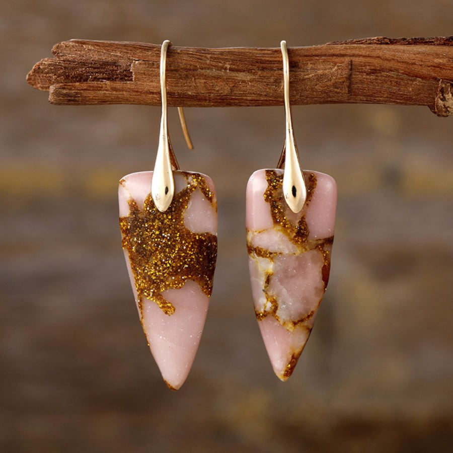 Natural Stone Geometric Shape Earrings Gold/Pink / One Size Apparel and Accessories