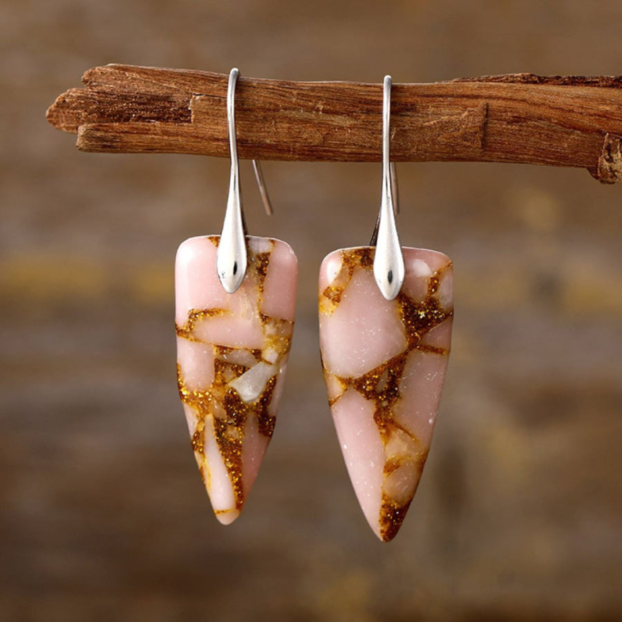 Natural Stone Geometric Shape Earrings Silver/Pink / One Size Apparel and Accessories